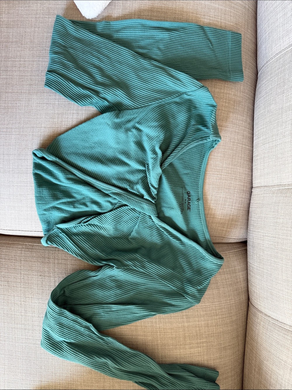 Garage Teal Ribbed Twist-Front Long Sleeve Top